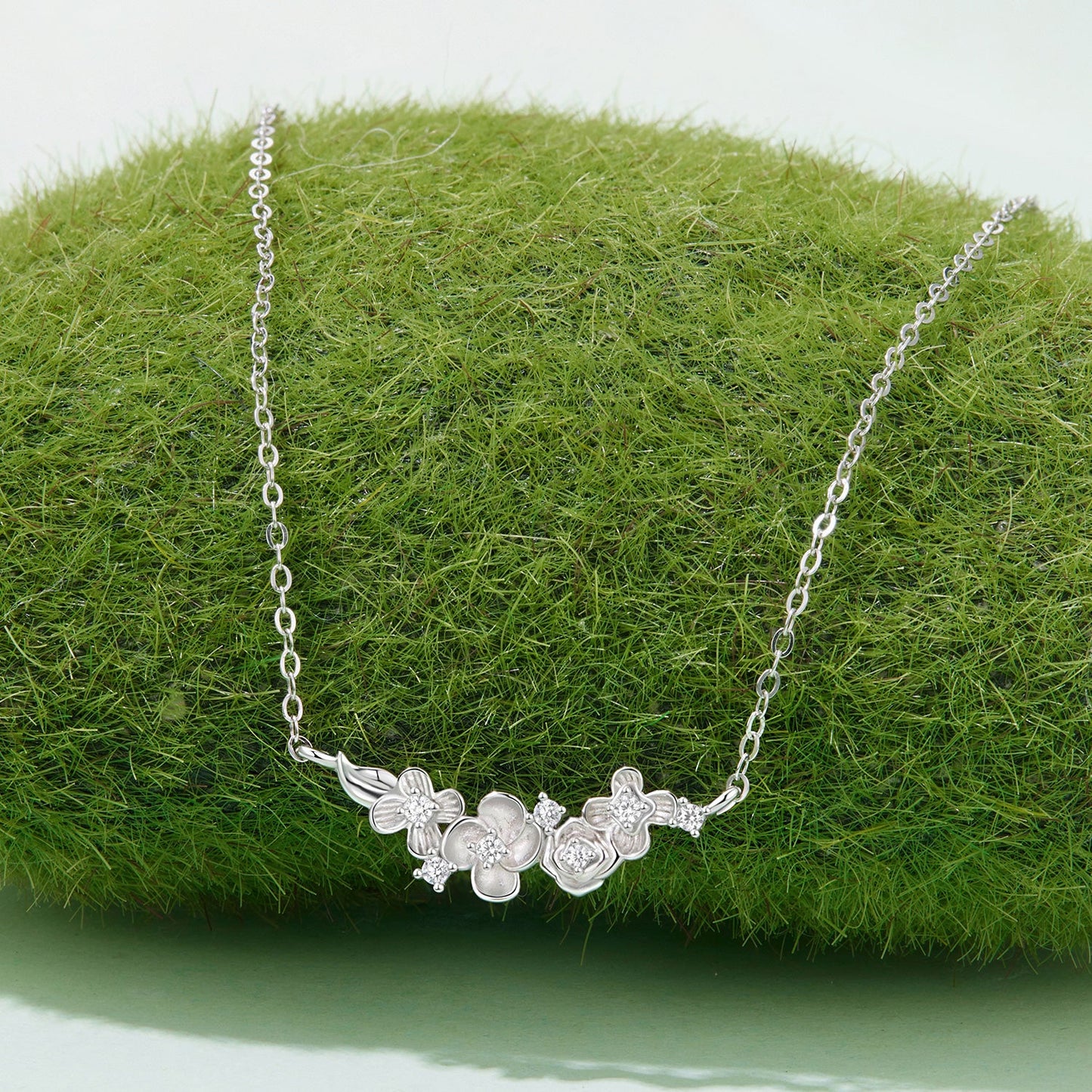 925 Sterling Silver White Gold Plated 40+5cm Necklace with CZ for Women