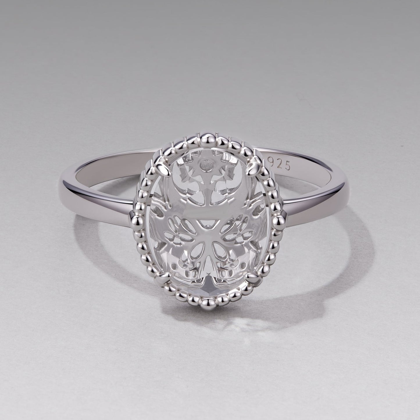 925 Sterling Silver Pavé Setting CZ White Gold Plated Ring with Transparent Glass for Women