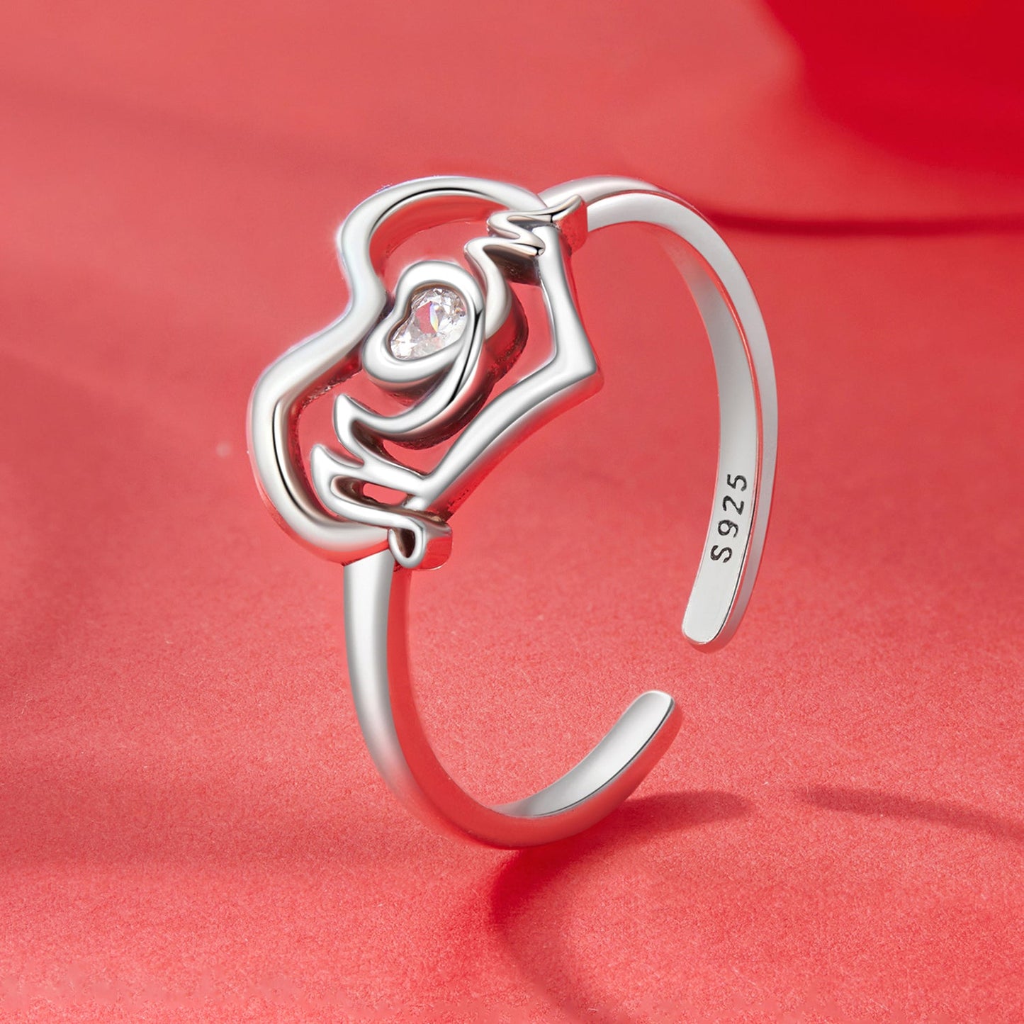 925 Sterling Silver Heart-shaped CZ Ring for Women