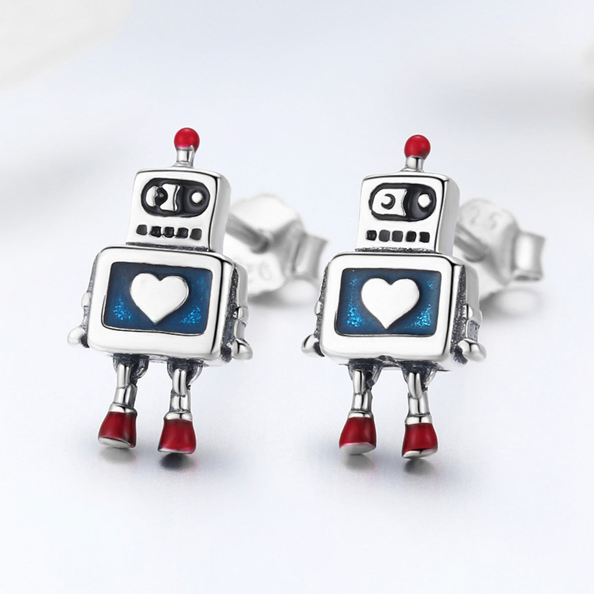 925 Sterling Silver 1.3cm Oxidized Enamel Earrings for Women