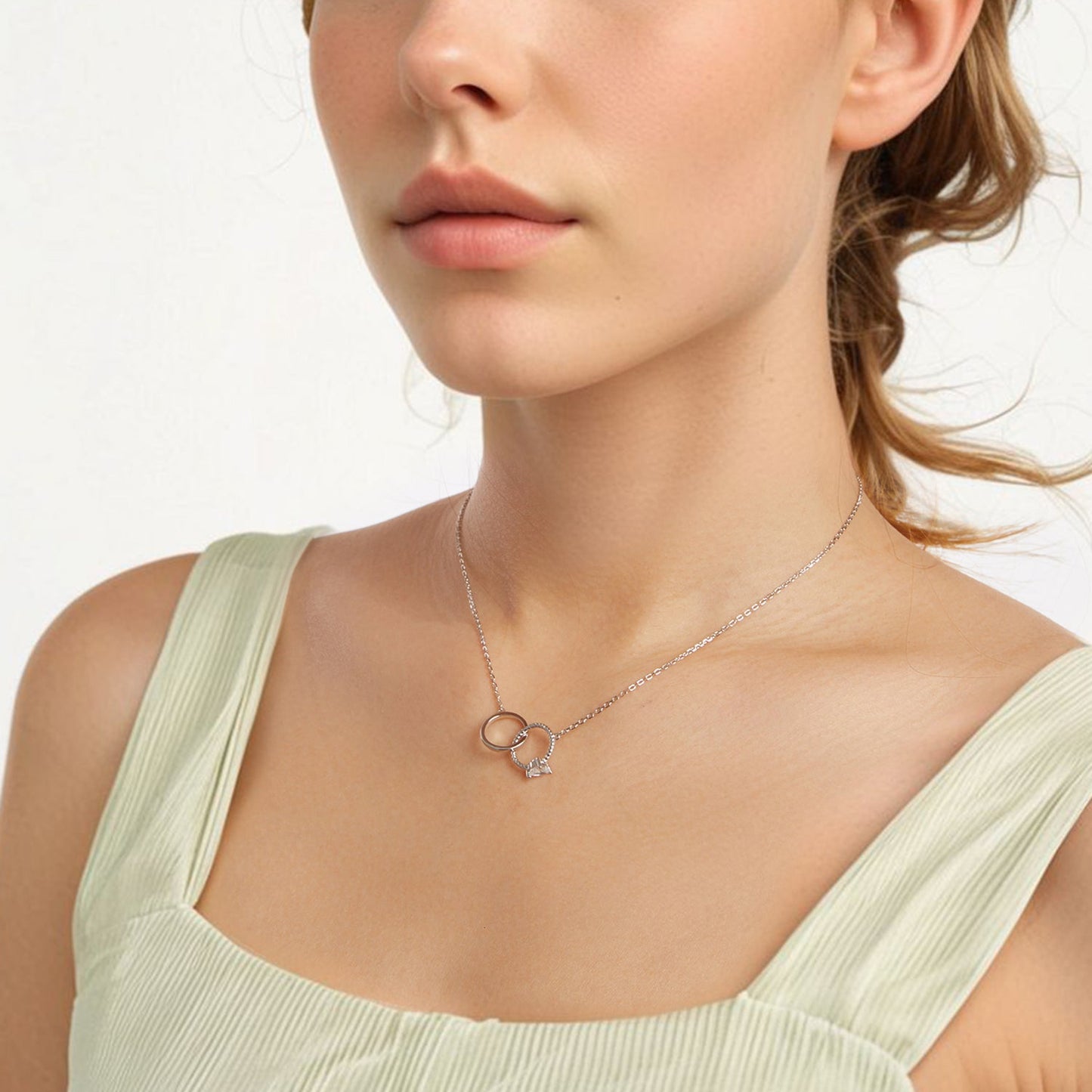 925 Sterling Silver White Gold Plated 40+5cm Necklace with Pavé CZ for Women