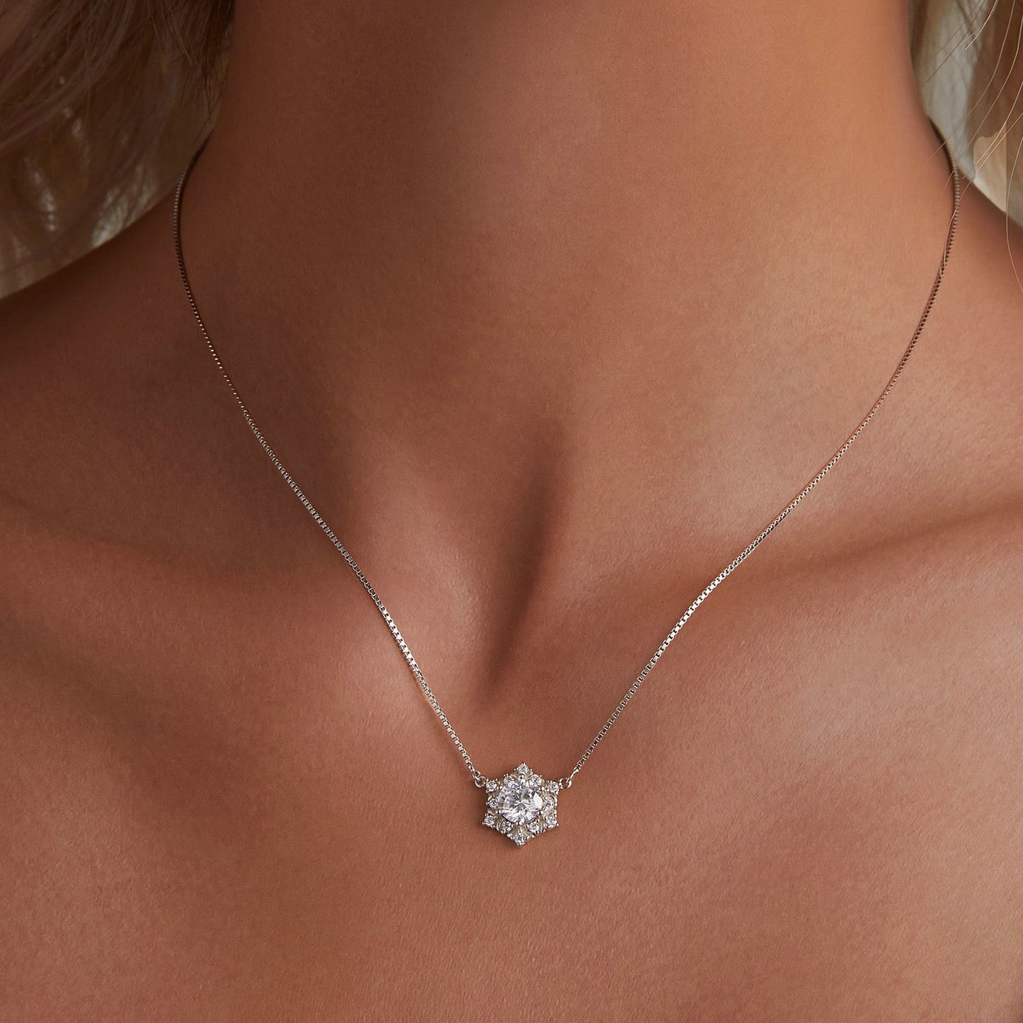 925 Sterling Silver Necklace with Pavé Setting CZ - Length 400+50mm - Women