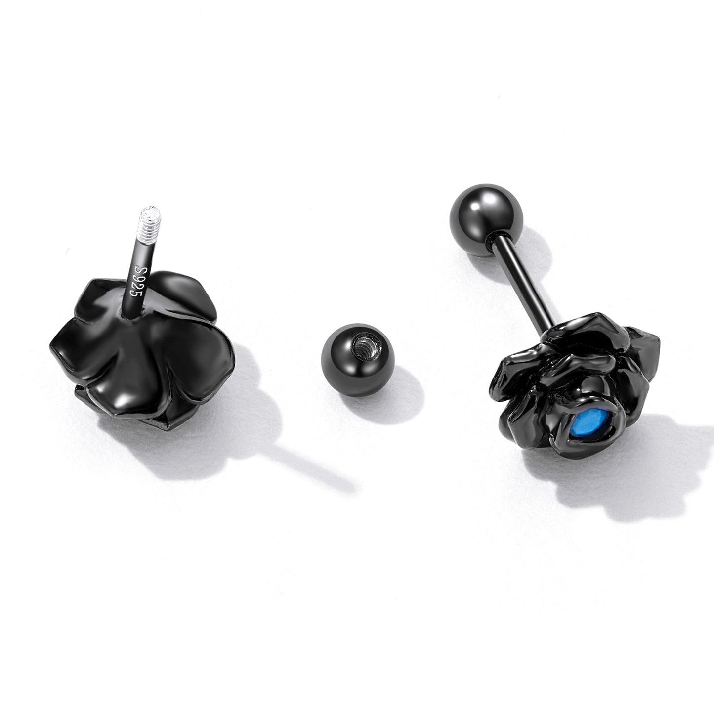 925 Sterling Silver Earrings with Turquoise and Black Gold Finish
