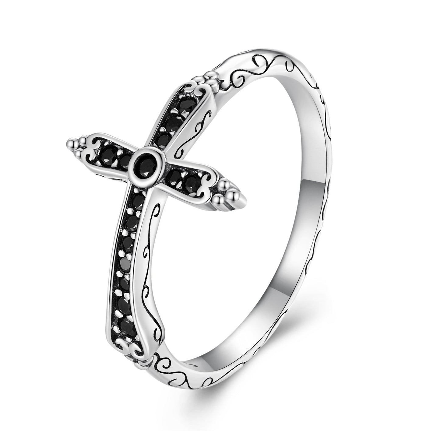 925 Sterling Silver Oxidized Ring with Pavé Setting CZ, Size 6.0 for Women