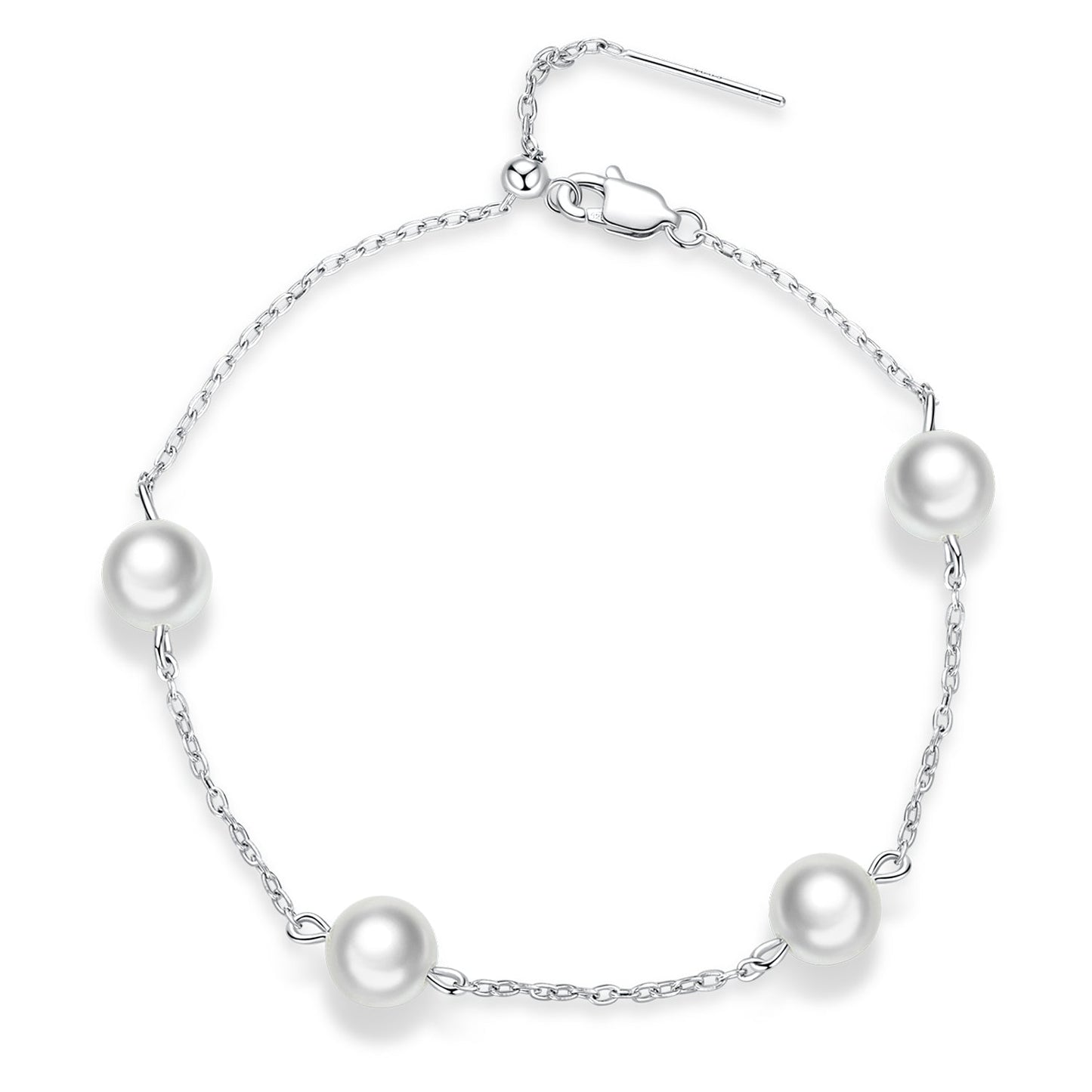 925 Sterling Silver Adjustable Pearl Bracelet for Women
