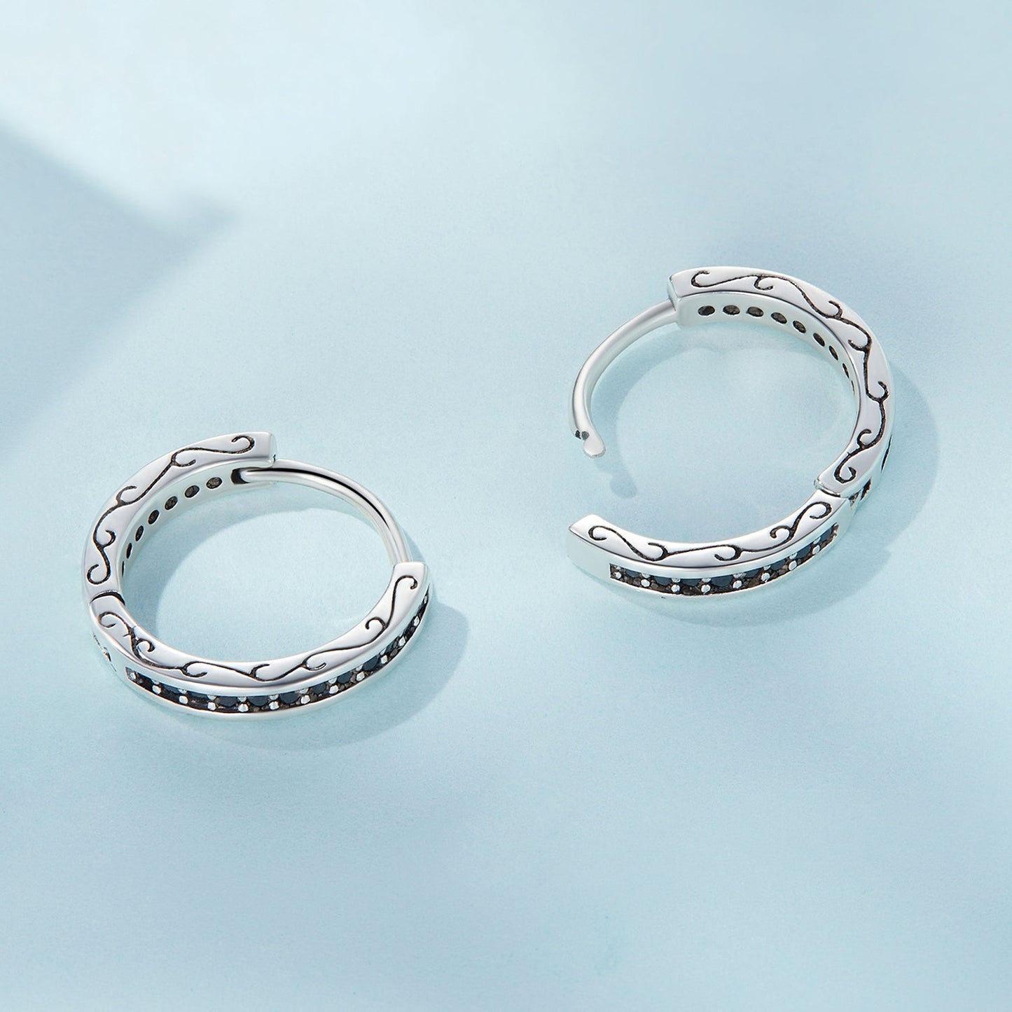 925 Sterling Silver Oxidized Pavé CZ Earrings