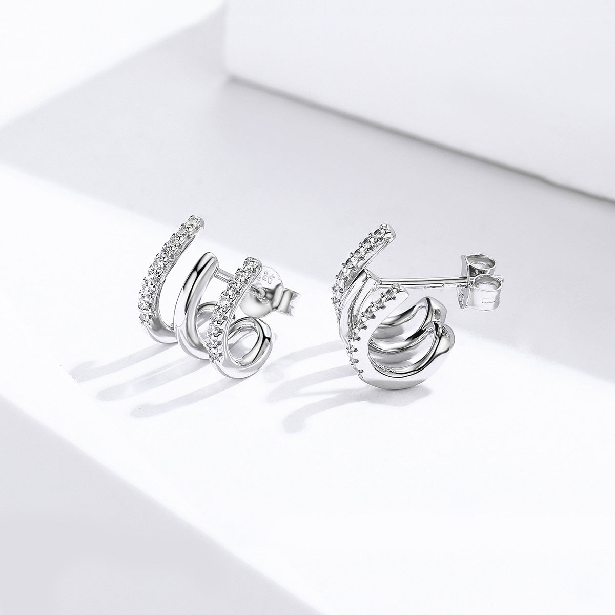 S925 Sterling Silver Platinum Plated Pavé Setting CZ Earrings