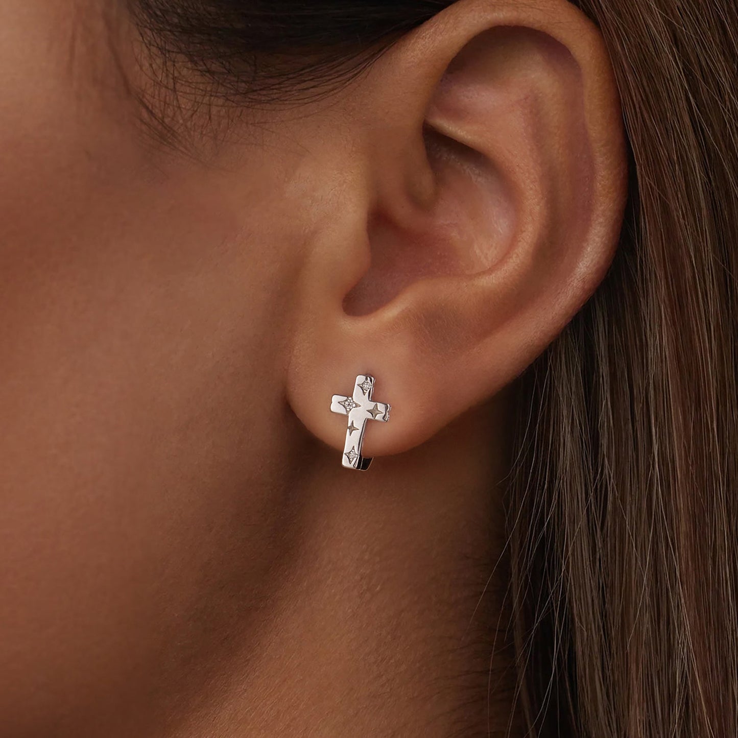 925 Sterling Silver Hoop Earrings with Pavé Setting CZ, 1.3x0.8cm, for Women