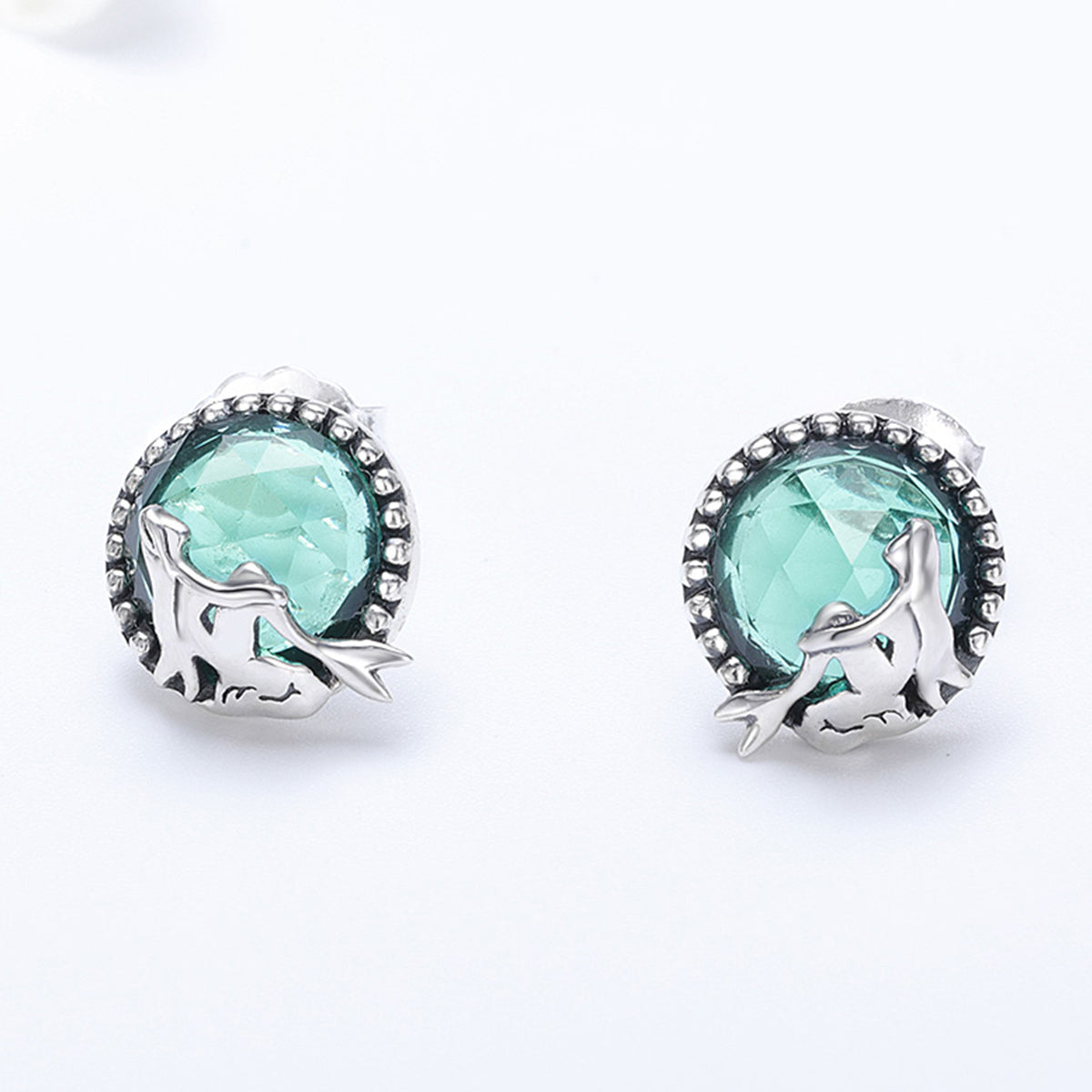 S925 Oxidized Silver Transparent Glass Earrings for Women