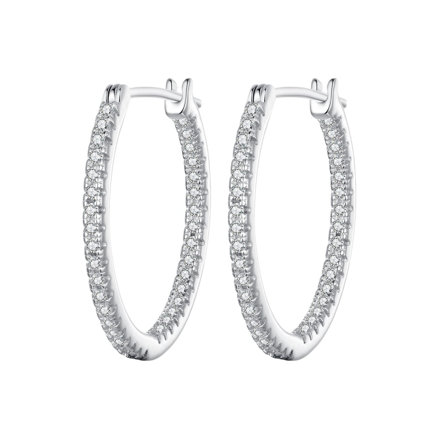 925 Sterling Silver Earrings with Pave Setting CZ in White Gold for Women