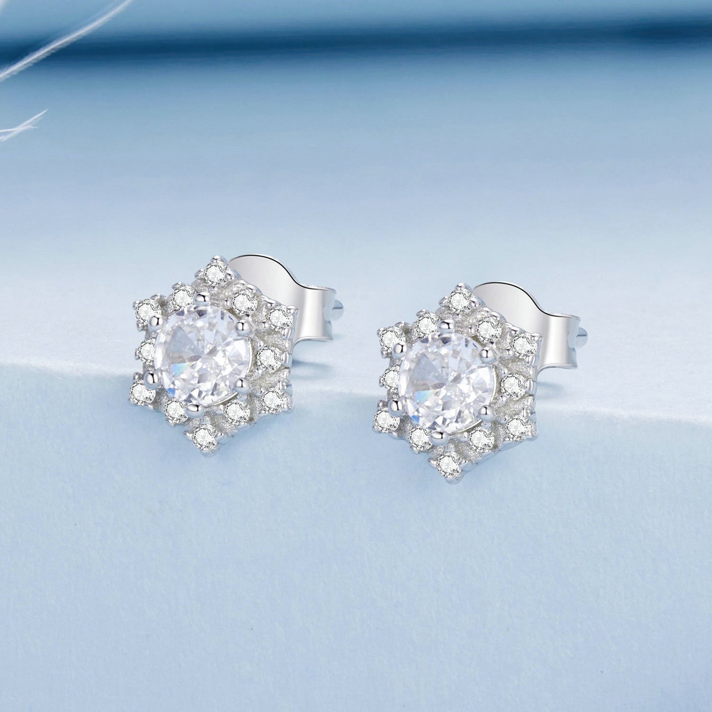 925 Sterling Silver Pavé Setting CZ Platinum Plated Earrings
