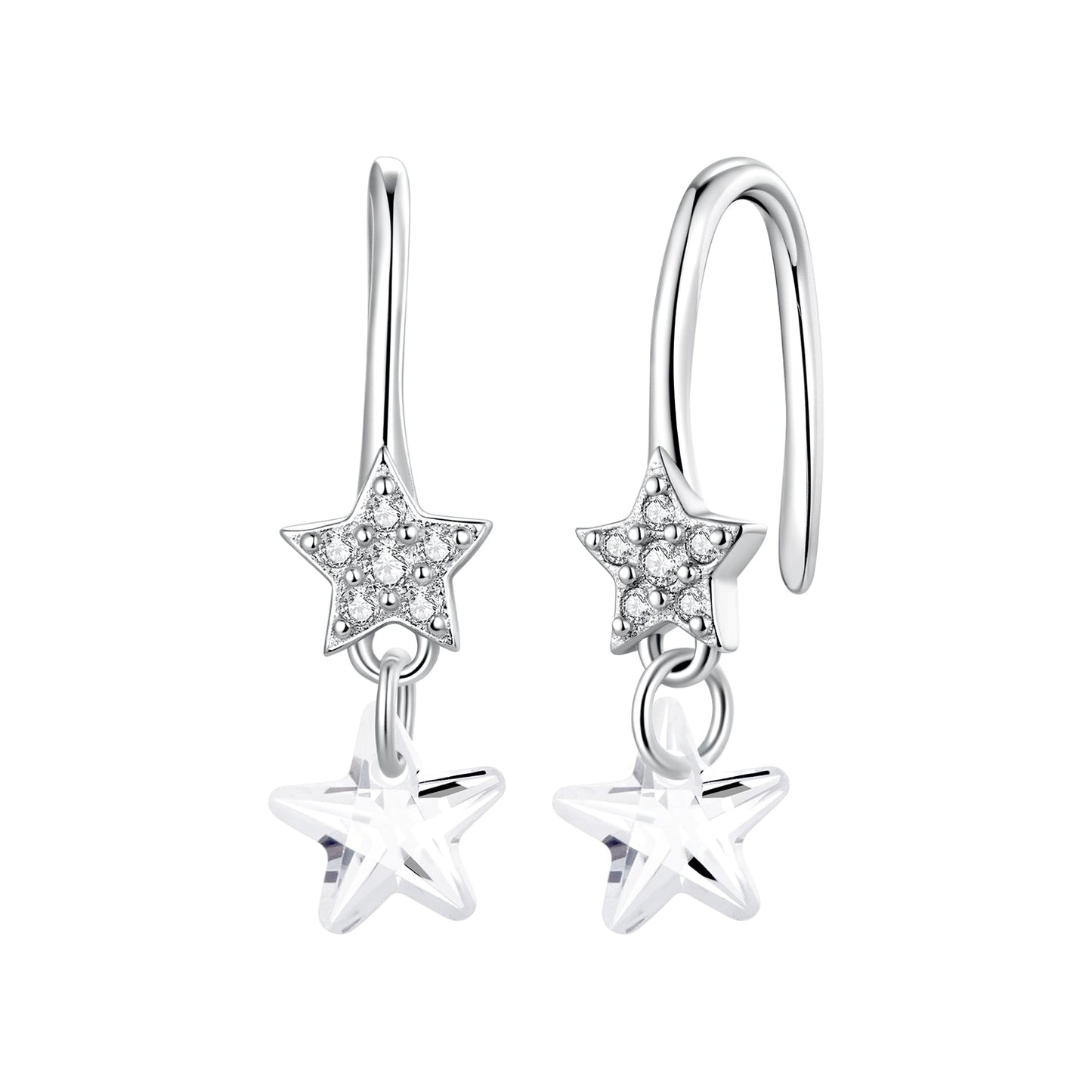 925 Sterling Silver Earrings with Pavé Setting CZ, White Gold Plating, 2.1*0.6cm, for Women