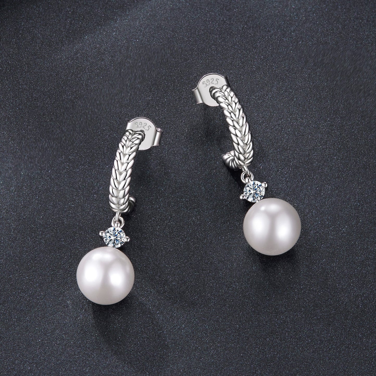 925 Sterling Silver Moissanite and Synthetic Pearl Earrings for Women
