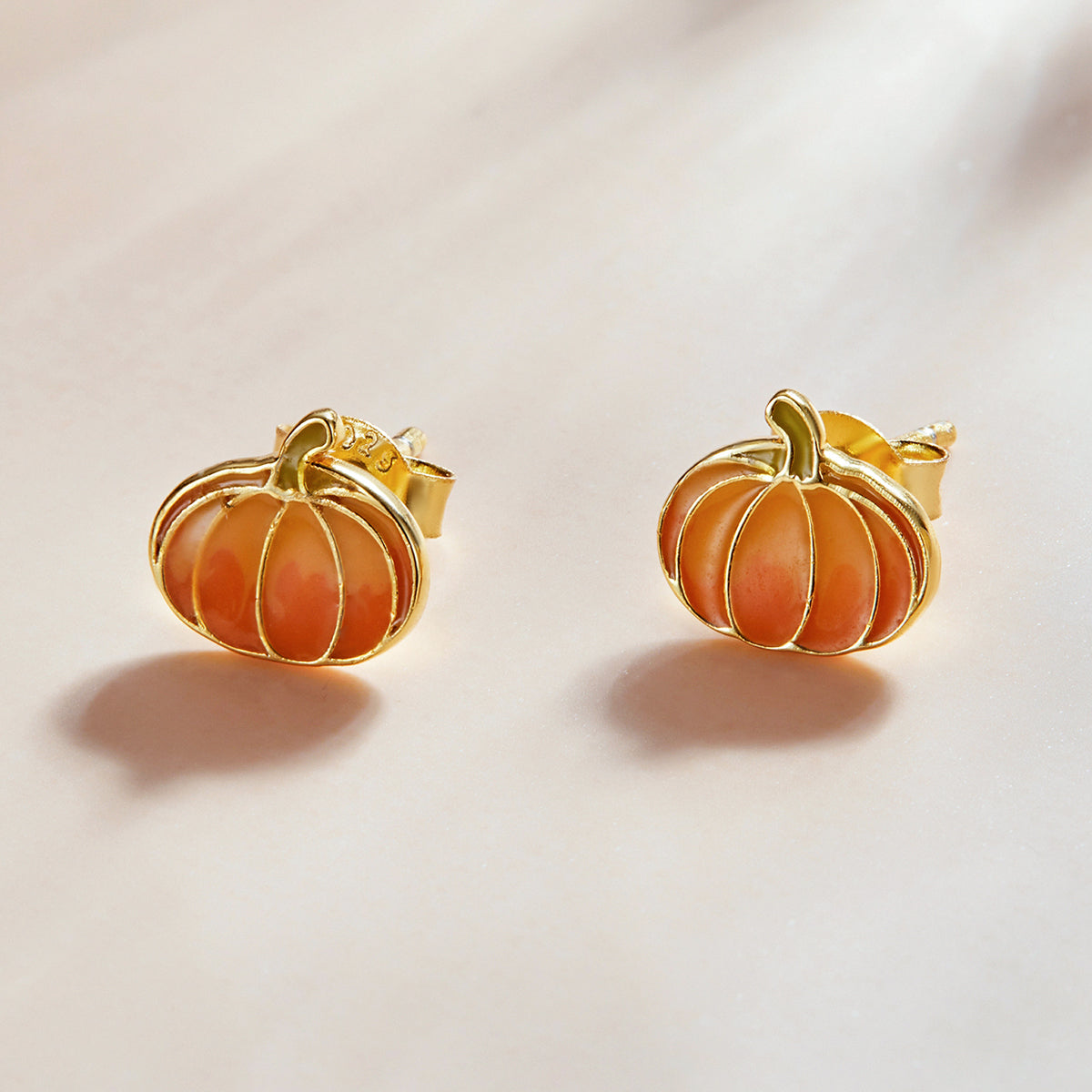 925 Sterling Silver Earrings with Enamel Finish in Gold Plating - 0.8*0.9cm for Women
