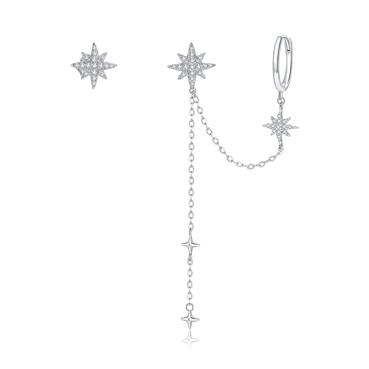 S925 Sterling Silver Earrings with CZ in Pavé Setting, 5.9cm Length, 1cm Size for Women