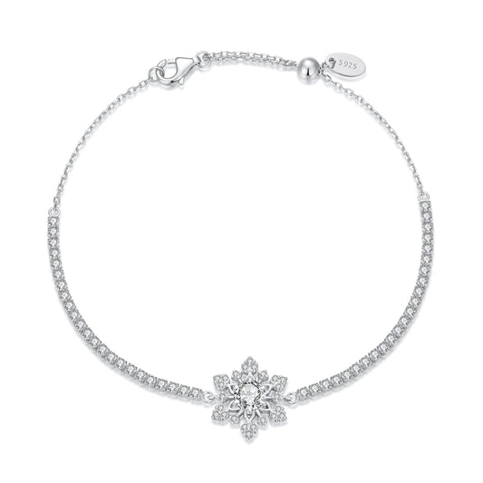 925 Sterling Silver Adjustable Bracelet with Pavé Setting CZ and White Gold Plating for Women