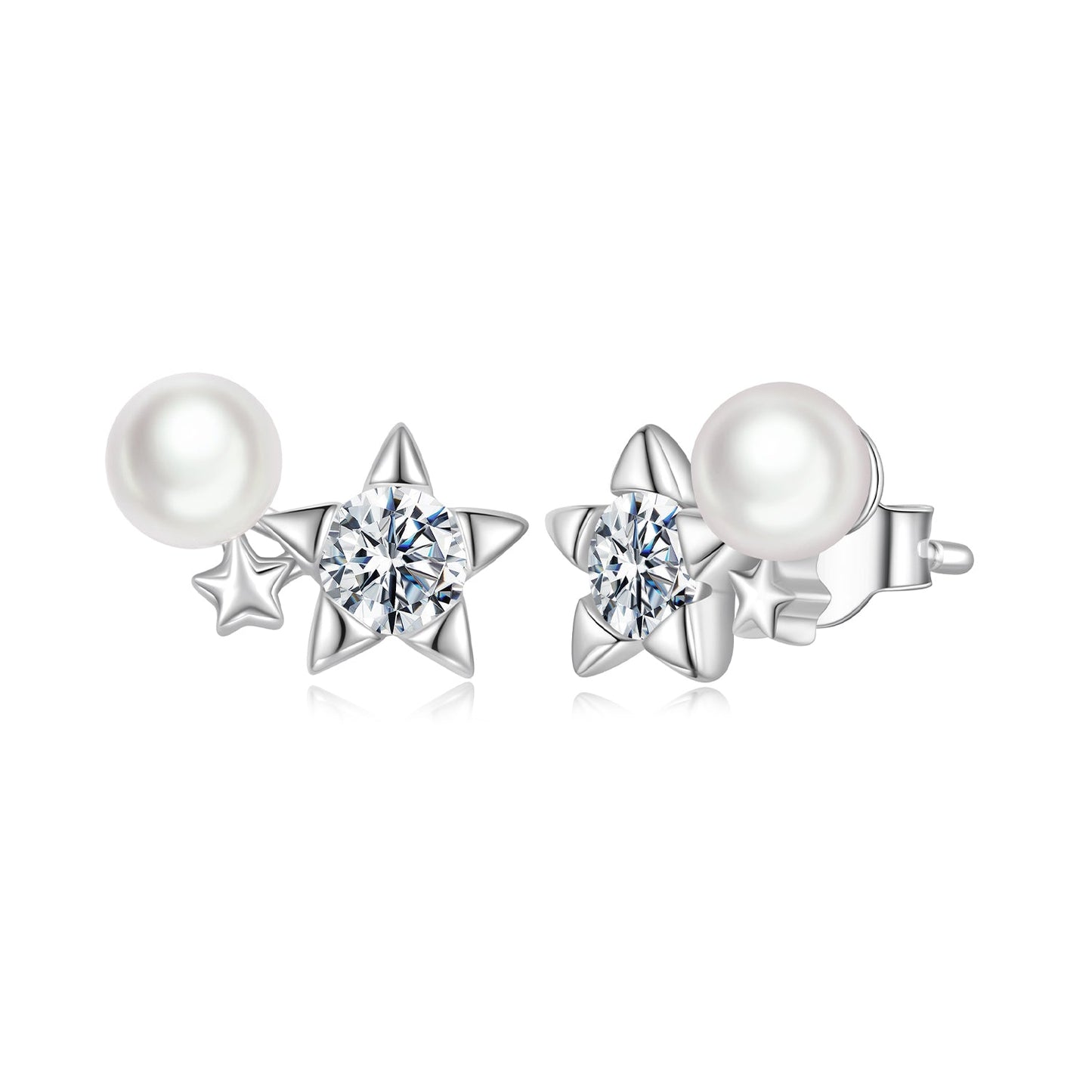 925 Sterling Silver 0.20 Carat Moissanite Earrings with Synthetic Pearl for Women