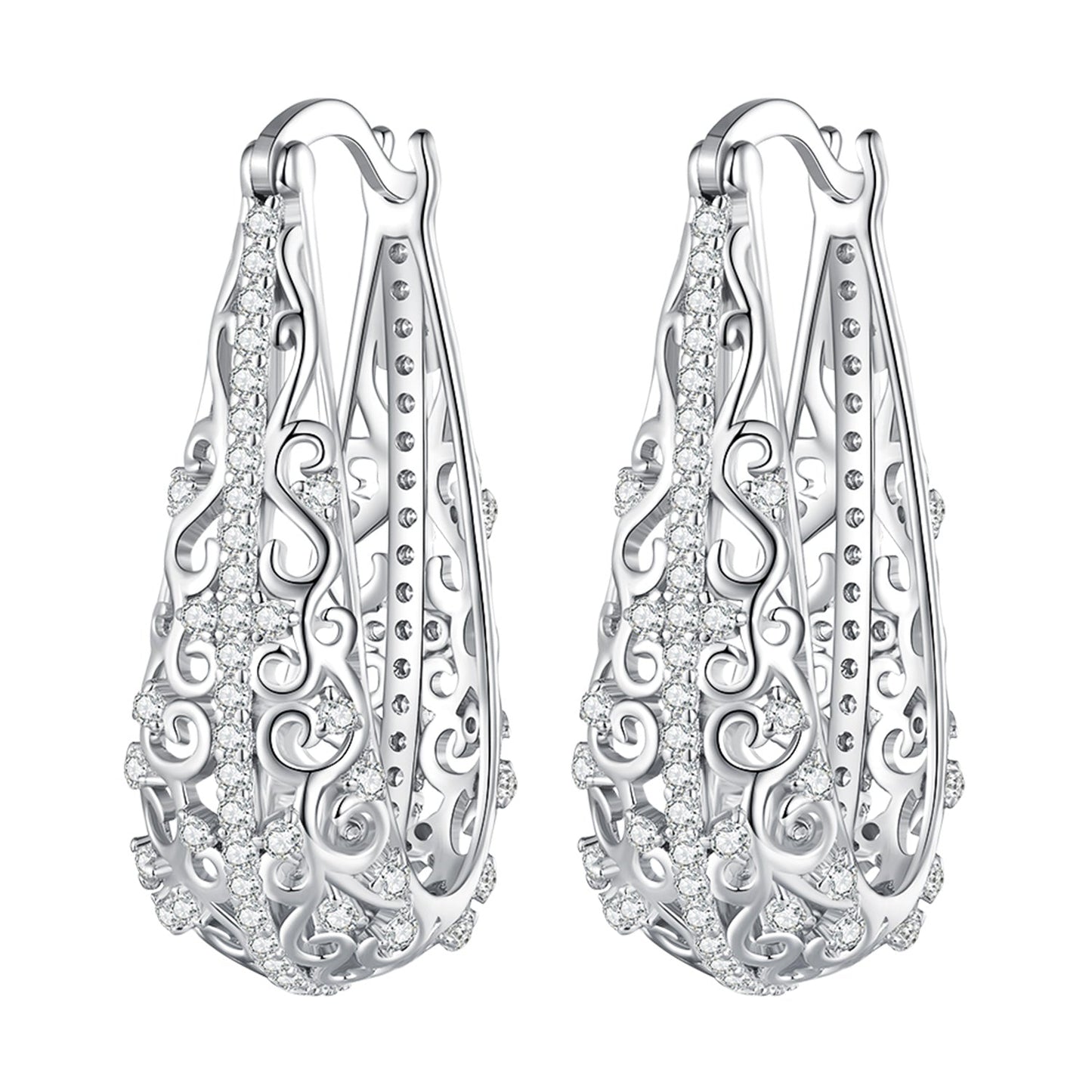 925 Sterling Silver Earrings with Pavé Set CZ, 2.5cm x 0.8cm, for Women