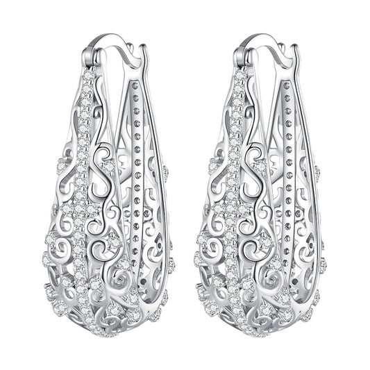 925 Sterling Silver Earrings with Pavé Set CZ, 2.5cm x 0.8cm, for Women