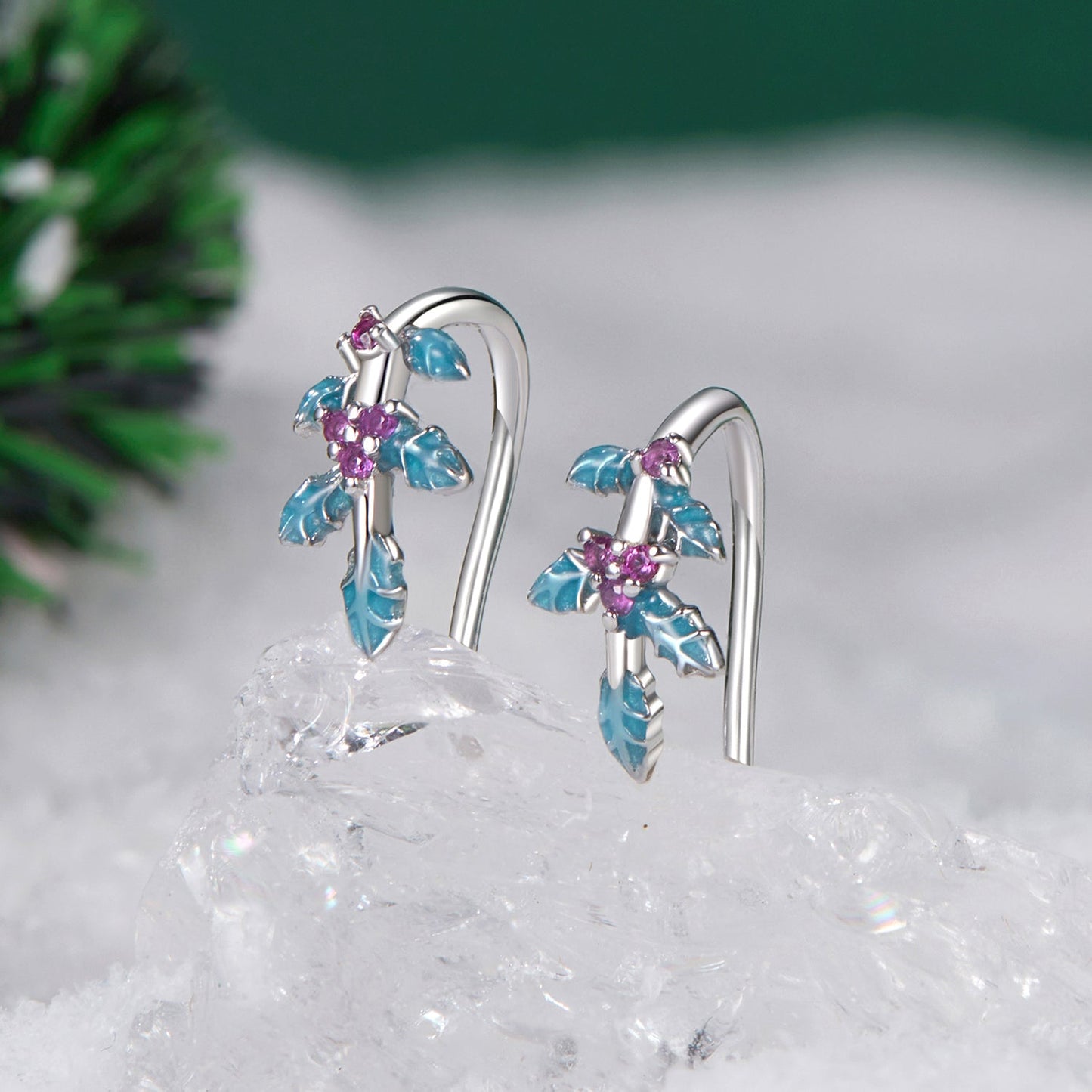 925 Sterling Silver White Gold Plated Enamel Earrings