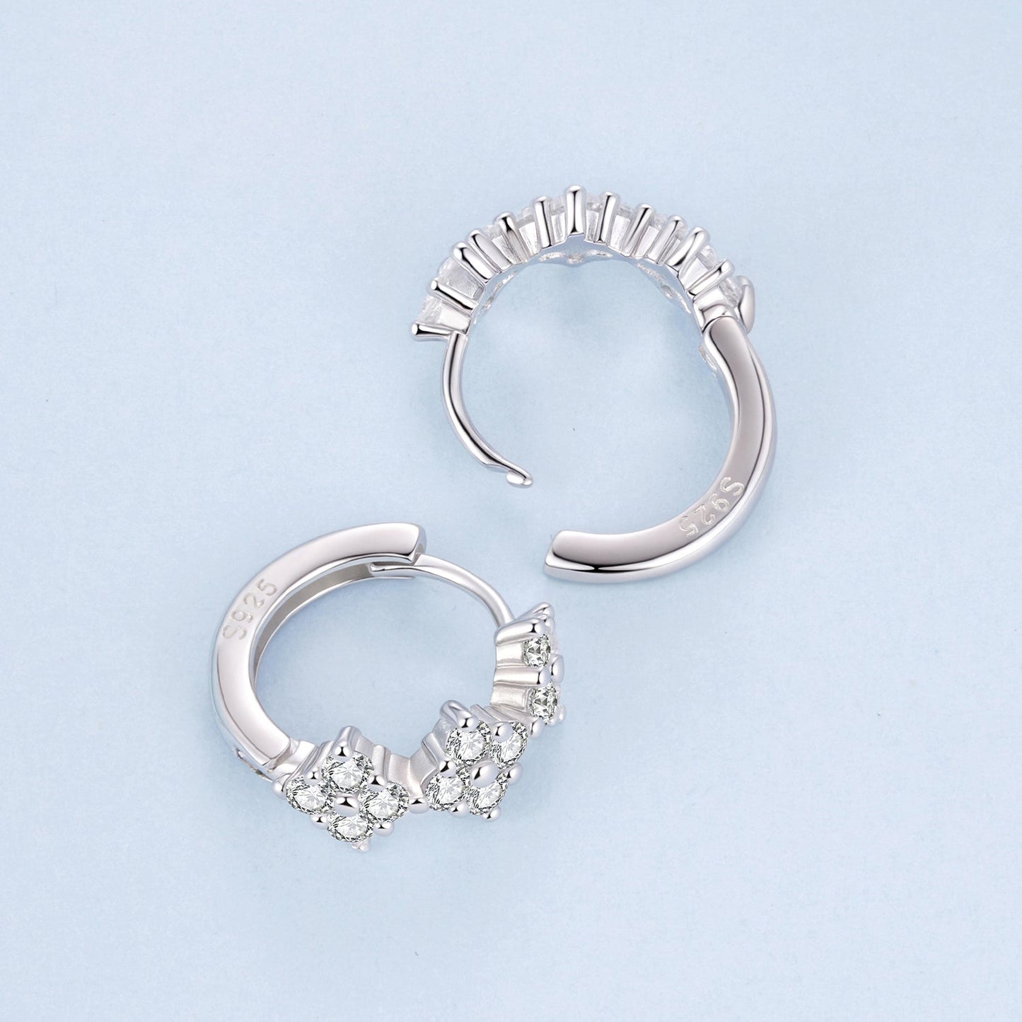 925 Sterling Silver Earrings with Pavé Setting CZ - 1.2*0.65cm, White Gold Plated for Women