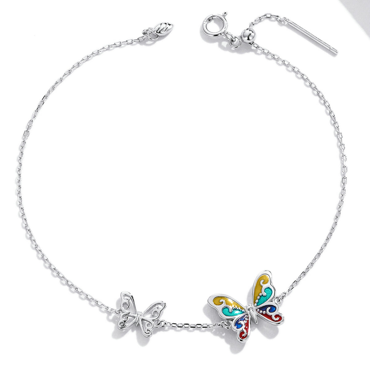 925 Sterling Silver Adjustable Butterfly Enamel Bracelet for Women