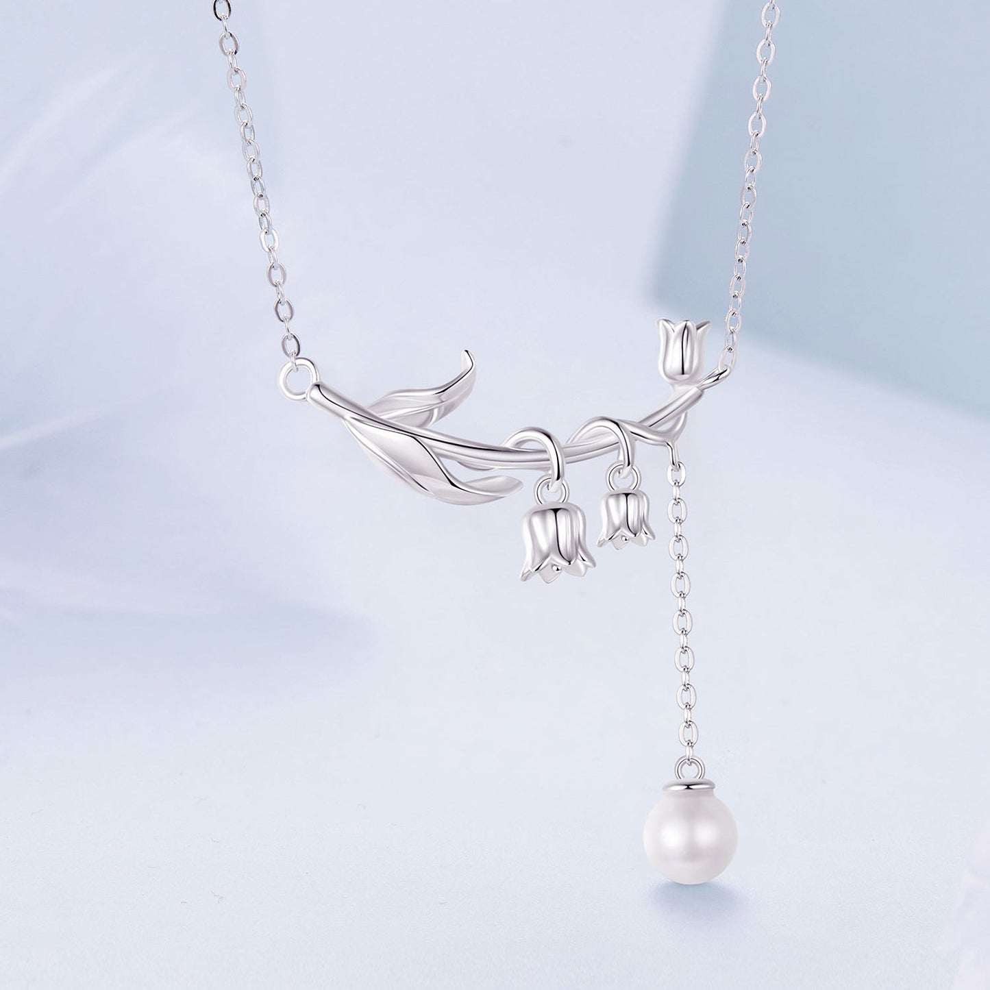 925 Sterling Silver Necklace with Quality Shell Pearl & Platinum Plating, 380mm Length for Women