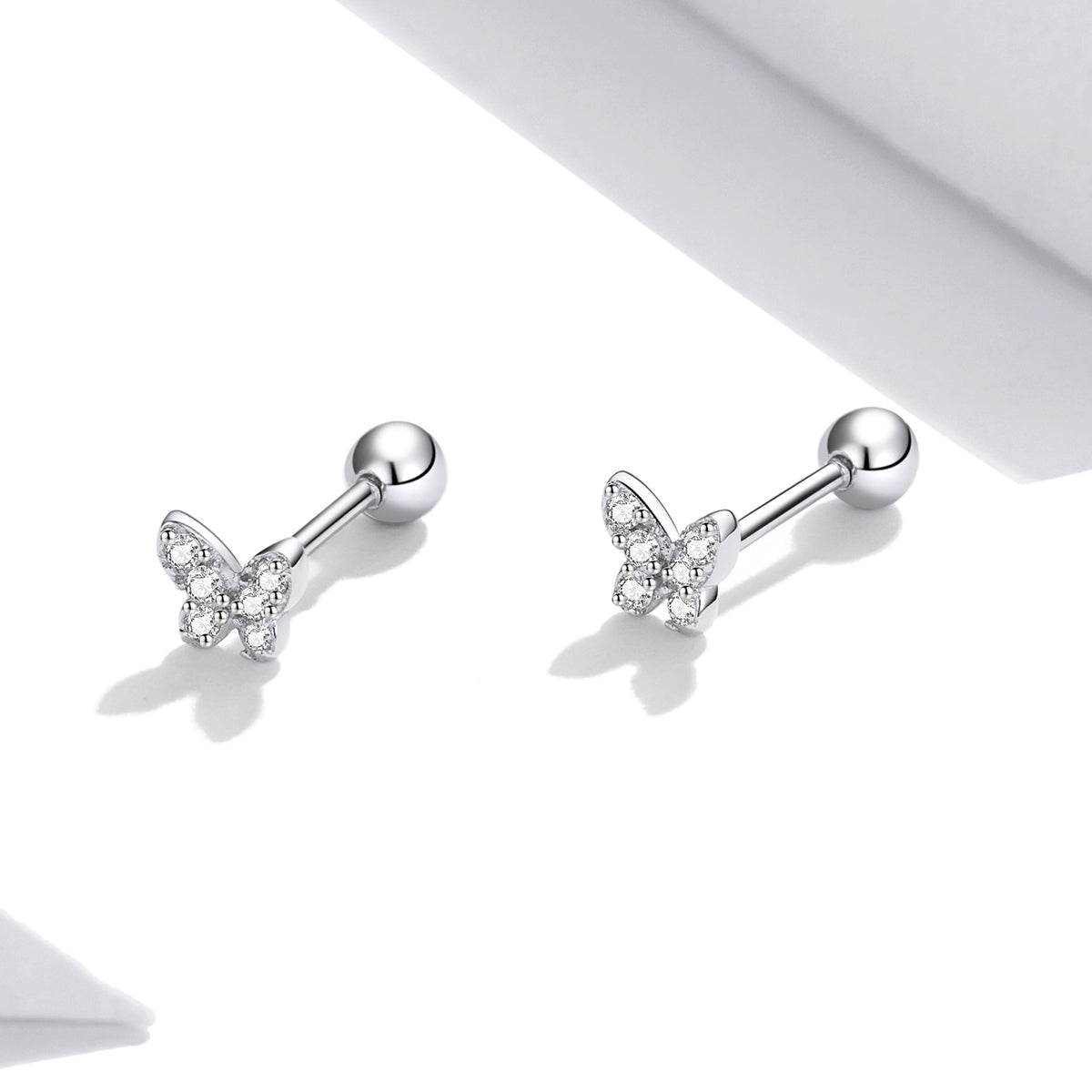 925 Sterling Silver Earrings with CZ in Pavé Setting - 0.4*0.5cm - Women