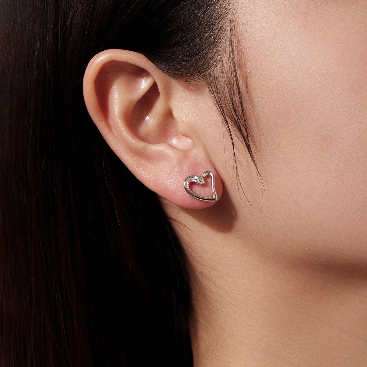 925 Sterling Silver Earrings with CZ in White Gold Plating - 1.4x1.2cm for Women