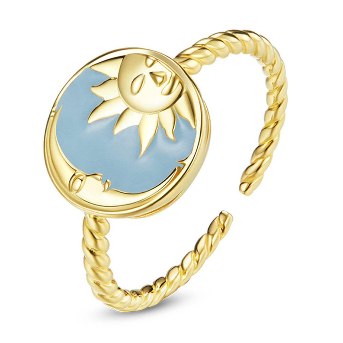 925 Sterling Silver Enamel Gold Plated Ring, 1.1cm Round Size for Women