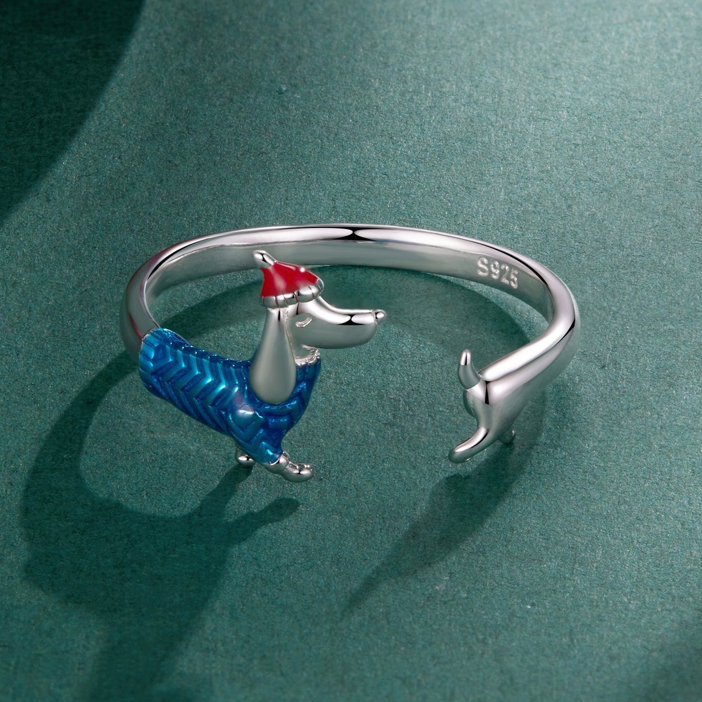 925 Sterling Silver Enamel Ring for Dogs, 0.2cm Width, White Gold Plated