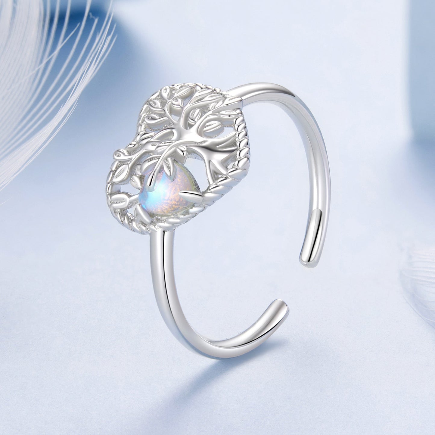 925 Sterling Silver Heart-Shaped Moonstone Ring for Women