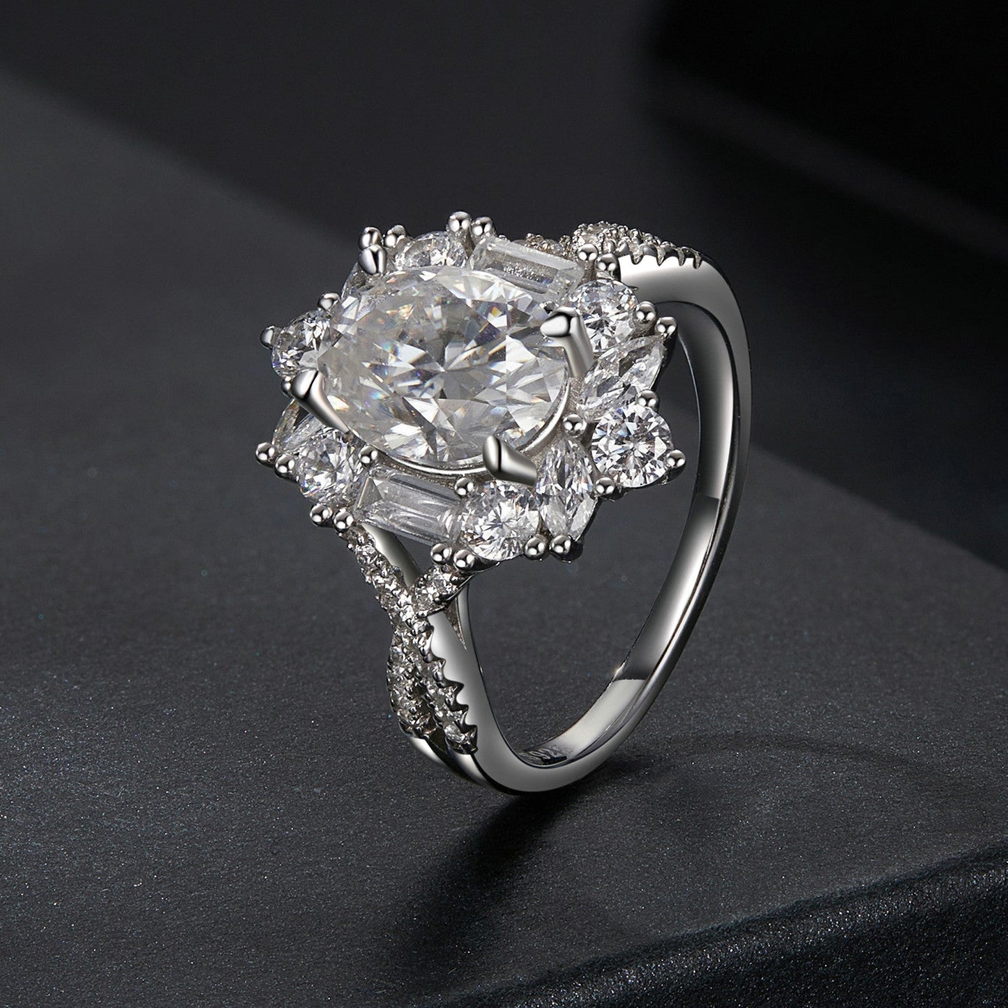925 Sterling Silver 2 Carat Moissanite Ring in White Gold Plating - Size 8 for Women