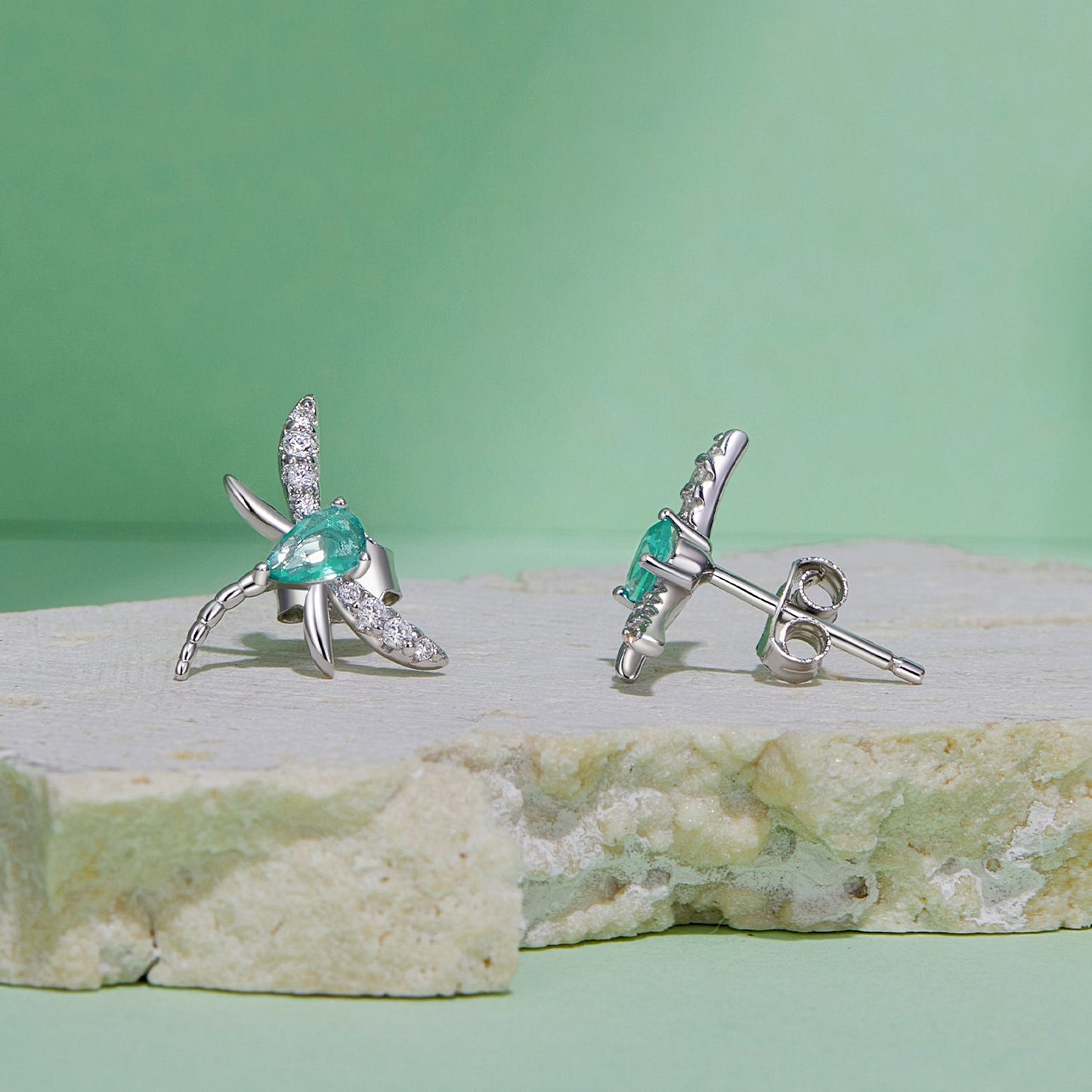 925 Sterling Silver Earrings with CZ and Glass, 12x14mm, for Women