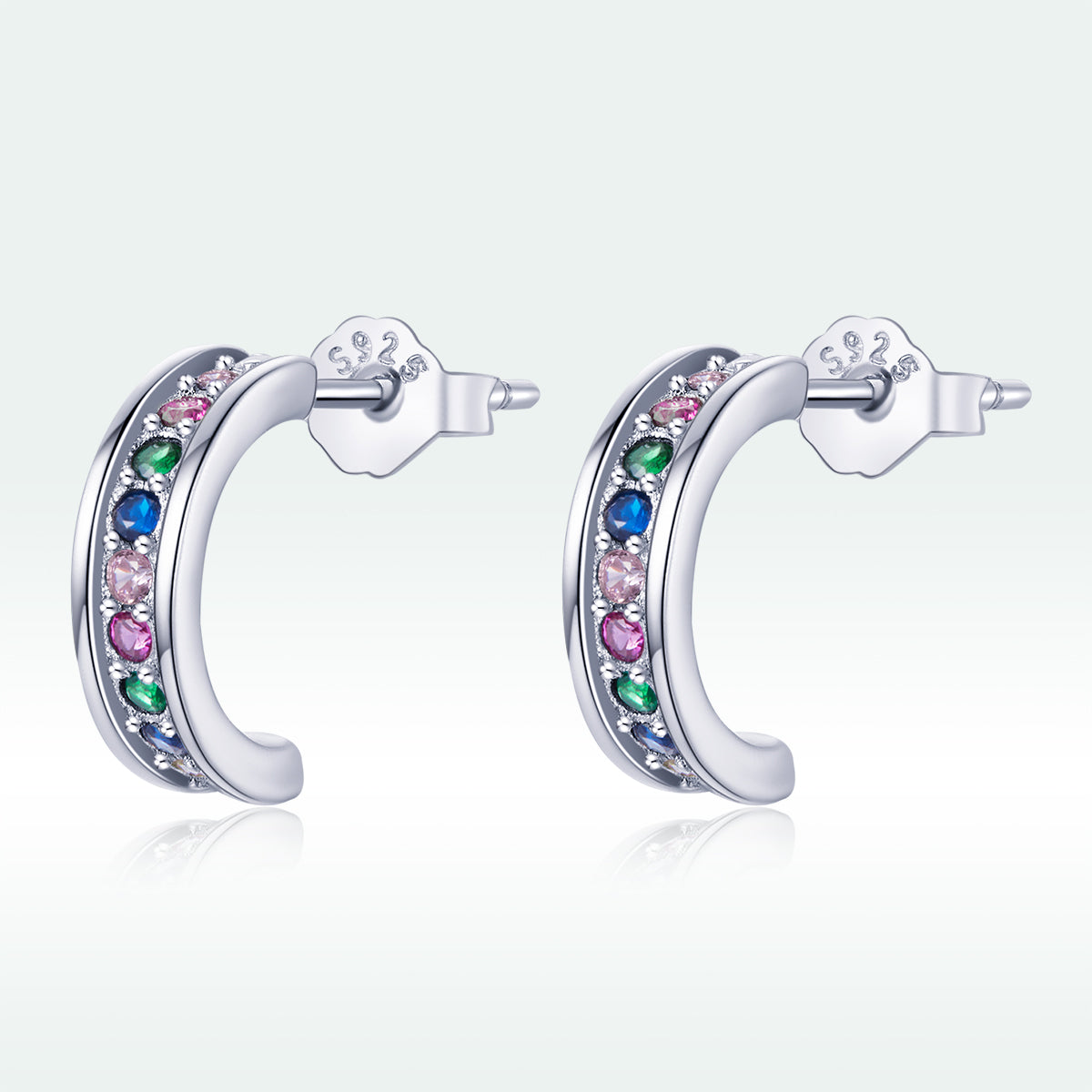 925 Sterling Silver Earrings with Pavé Setting CZ, 1.1*0.3 cm
