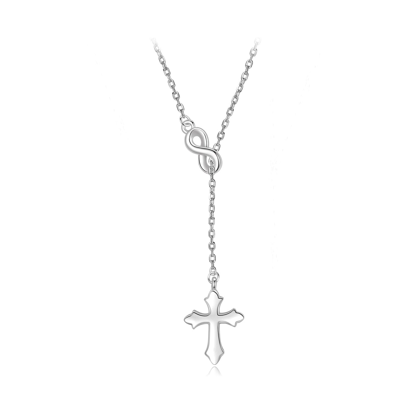 925 Sterling Silver Plated White Gold 45+5cm Necklace with Crucifix for Women