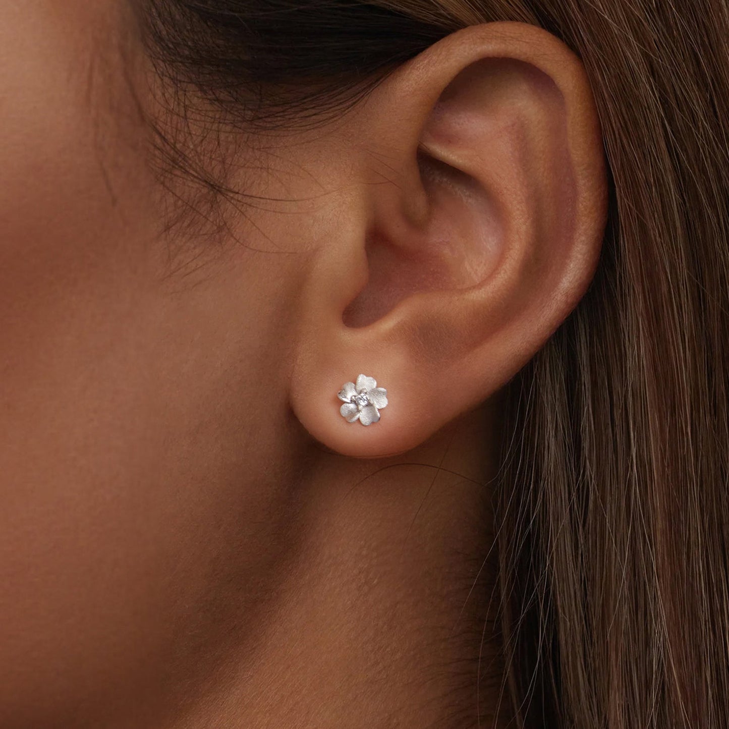 925 Sterling Silver Earrings with Pavé Setting CZ and White Gold Plating, 0.8cm for Women