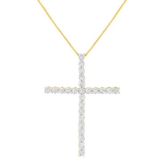 .925 Sterling Silver 3.0 Cttw Round Shape Diamond 1-1/2" Cross Pendant with Box Chain Necklace (I-J Color, I2-I3 Clarity) - 18"
