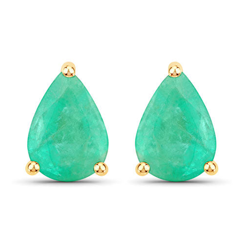 1.30 Carat Genuine Zambian Emerald 10K Yellow Gold Earrings