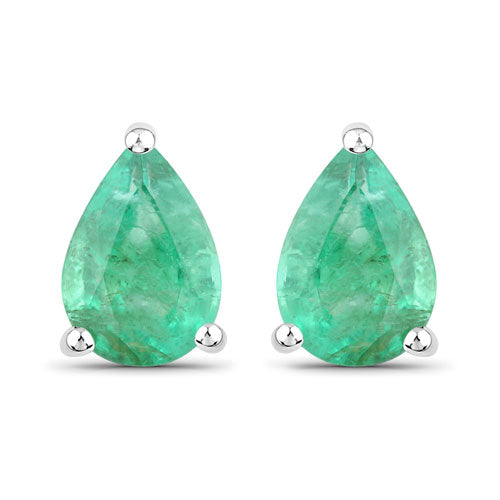 1.30 Carat Genuine Zambian Emerald 14K White Gold Earrings
