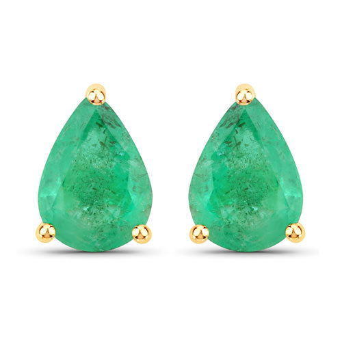 1.30 Carat Genuine Zambian Emerald 14K Yellow Gold Earrings