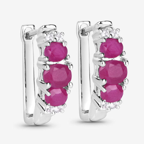 1.66 Carat Genuine Ruby and White Topaz .925 Sterling Silver Earrings