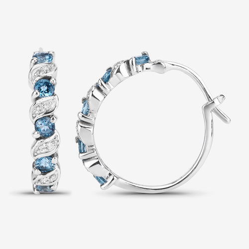 1.48 Carat Genuine London Blue Topaz and White Topaz .925 Sterling Silver Earrings