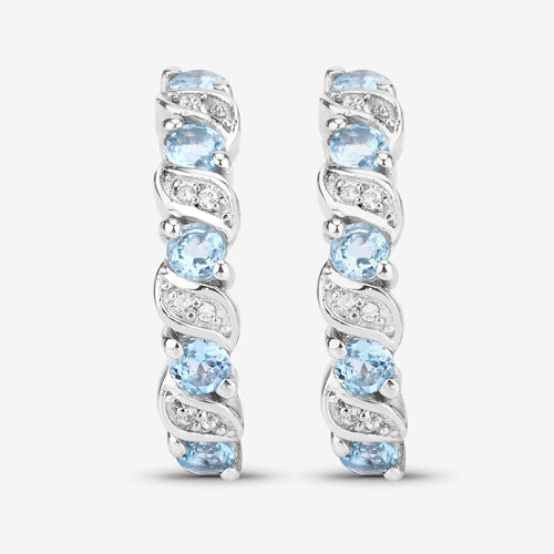 1.28 Carat Genuine Swiss Blue Topaz and White Topaz .925 Sterling Silver Earrings