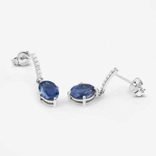 1.95 Carat Genuine Blue Sapphire and White Diamond 10K White Gold Earrings