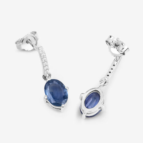 1.95 Carat Genuine Blue Sapphire and White Diamond 10K White Gold Earrings