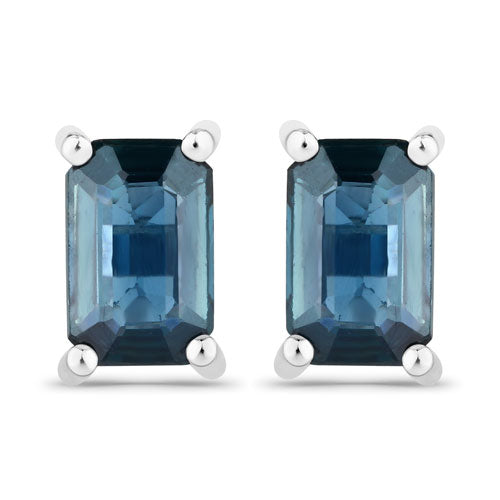 0.80 Carat Genuine Blue Sapphire 14K White Gold Earrings