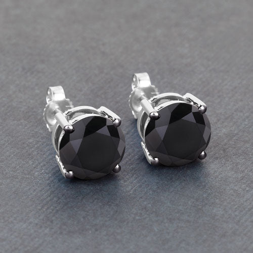 3.08 Carat Genuine Black Diamond 14K White Gold Earrings