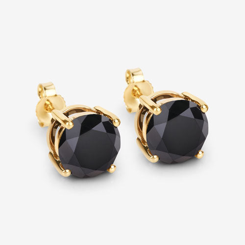 3.48 Carat Genuine Black Diamond 14K Yellow Gold Earrings