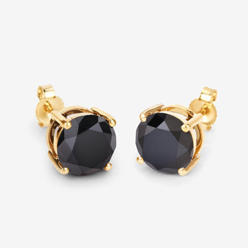 4.77 Carat Genuine Black Diamond 14K Yellow Gold Earrings